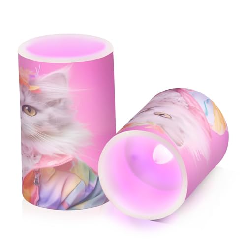 ALAZA Cat (59) Flickering Flameless Candles Battery Operated with Remote Timer,Tea Light Candles LED Pillar Votive Candles Set of 2 for Outdoor Indoor Decorations