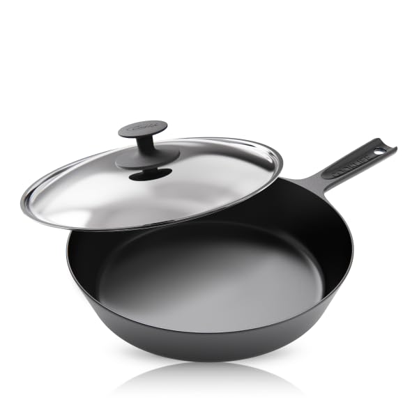 Image of COOKLIFE 10 Inch Lightweight Pre-Seasoned Cast Iron Skillets with Stainless Steel Lid - Smooth Polished Surface, Easy to Clean Cast Iron Pan Use in the Oven, on the Stove or Grill