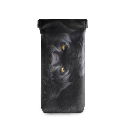 FLildon Cool Panther Black Leopard Eyeglasses Pouch Squeeze Top Sunglasses Case Soft PU Leather Eyeglass Bag for Men Women