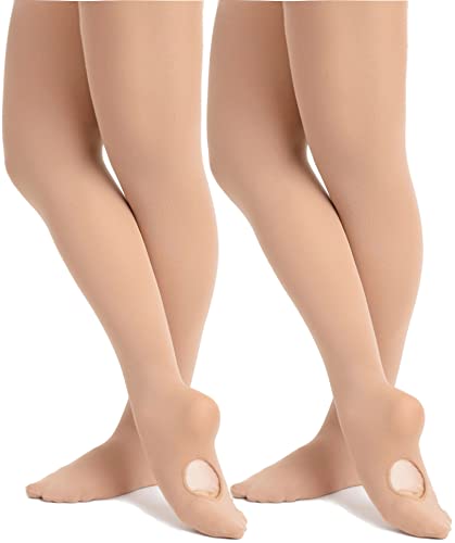 Danswan 2 Pack Girls Ballet Dance Tights Footless Convertible Transition Ballet Legging Stocking (Caramel, Child Age 8-10) #TOP15