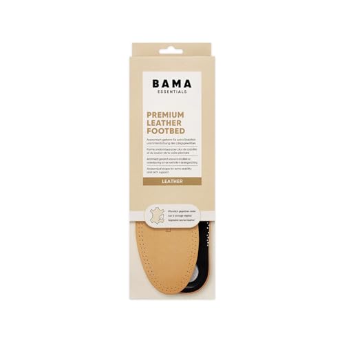 BAMA Premium Leather Footbed - Plantilla ortopédica anatómica de piel auténtica, antideslizante, unisex, color marrón/plata/negro, 1 par, 39