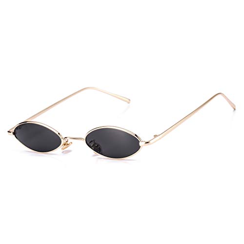 Coasion Vintage Small Oval Aesthetic Sunglasses Retro For Women Men Hippie Cool Metal Frame Sun Glasses (Gold Frame/Black Lens) #TOP3