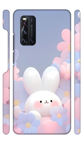Image of White Bunny Flowers Pink Designer Printed Hard Back Cover for Vivo V19 Attractive and Uniquely Crafted Smartphone Case