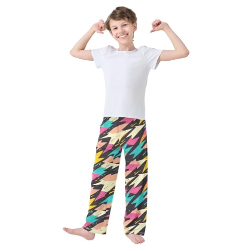 Boys' Pants Colorful Lightning Bolt Brush Long Bottoms Jogger Pants Elastic Waist Trousers with Pockets S-XL2