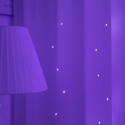 Lifemaison Curtain Fairy Lights,300 LED 3m*3m USB String Lights Indoor Outdoor Waterproof Purple Hanging Window Lights with Hooks for Bedroom/Christmas/Wall/Party/Garden with 8 Modes Remote Control