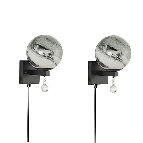 ZXKYZR8 Lámpara De Lámpara Vintage Redonda Con Textura En Blanco Y Negro, Pantalla De Globo De Vidrio Con Colgante De Cristal, Lámpara De Pared Para Baño, Dormitorio, Escaleras, Pasillo, Cafetería, Of
