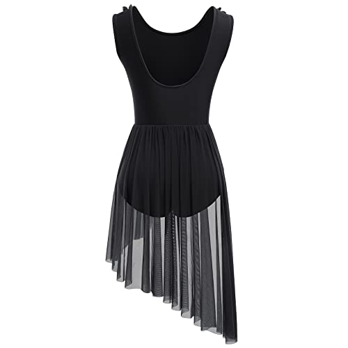 Odasdo Lyrical Dance Costumes For Women Ballet Leotards Asymmetrical Tulle Skirt One-Piece Bodysuit Criss Cross V-Neck Shiny Sequin U Back Sleeveless Modern Contemporary Dancewear Black Sequin S #TOP1