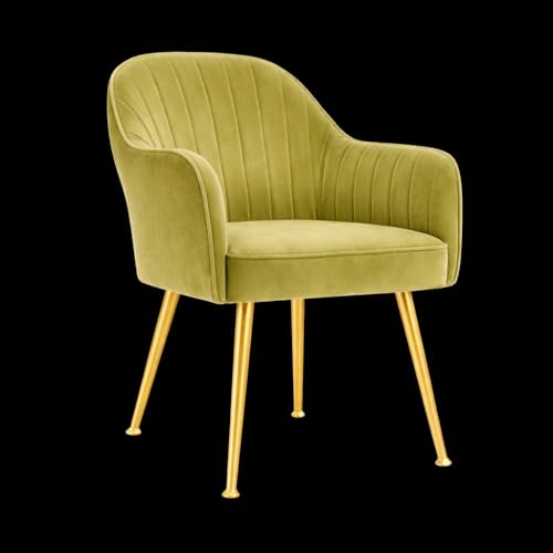 Image of Accent Chair for Living Room| Soft Velvet Fabric Armchair with Multi Colour Leg Options | Modern Chair with Thick Cushion for Home Office restaurent and cafes| 1pc (Golden Legs, Olive Brown)