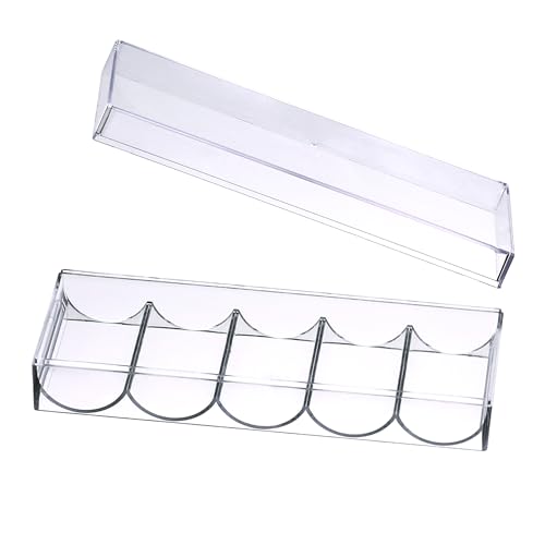 sharkplay Poker Chip Holder Tray Racks with Lid Clear Acrylic Chips Rack Case with Cover Each Can Hold 100 Chips 1 Pack