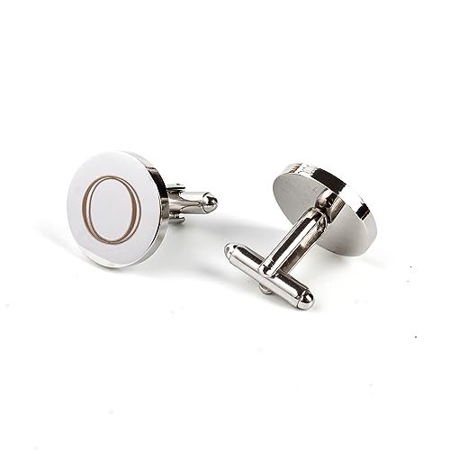 Image of Mens Initial Silver Cufflinks A-Z Alphabet Letter Steel Cuff Links with Engraved Walnut Wood Box Groom Groomsman Wedding Set