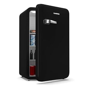 Klarstein Audrey Evo 90L Retro Mini Kühlschrank - Leise 40 dB, Kompakter Kühlschrank Klein mit Verstellbaren Füßen, Wendetür, Mechanischem Thermostat, Schwarz