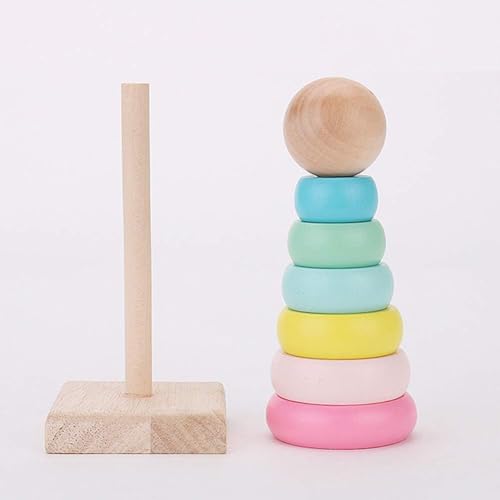 Image of SHINETOY 7 pcs Wooden Stacking Rings for Babies 6-24 Months | Montessori Rainbow Stacker Educational | Color & Shape Learning Toy for Toddlers | Sensory Development Toy Gift for Kids