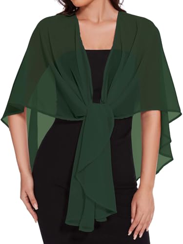 Shawls and Wraps for Evening Dresses Sheer Womens Chiffon Scarf Wedding Bridal Cover Up Dark Green