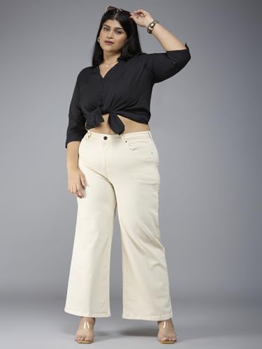 Image of Style Quotient Women Plus Size Black Wide Leg High Rise Stretchable Jeans
