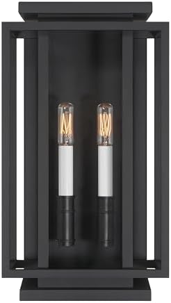The Great Outdoors 78603-899 Stratford 17" High 2-Light Outdoor Wall Sconce - Dark Matte Black and White with Clear Glass