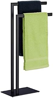 Relaxdays Towel Rack, 2 Bars, Free Standing, for Bathroom, made of Iron, Double Towel Rack HWD: 81 x 49 x 20 cm, Black