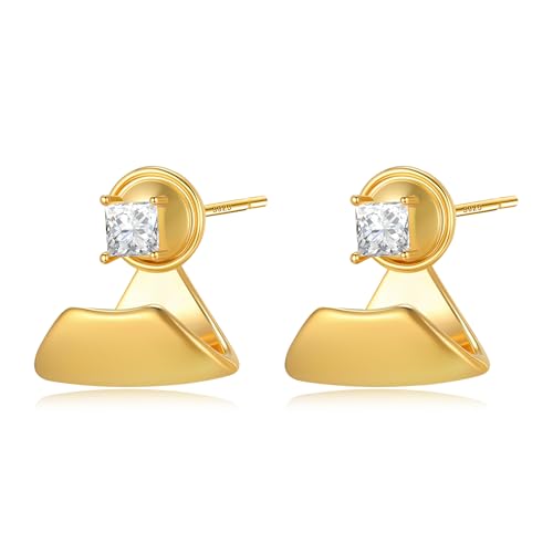 Small CZ Studs Earrings for Women 925 Sterling Silver Post 14K Gold Plated Tiny Cubic Zirconia Wide Jacket Earrings for Women