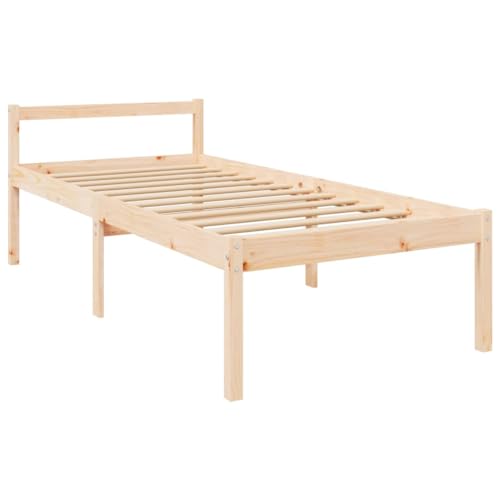 vidaXL Seniorenbett, Bett Holzbett für Schlafzimmer, Bettgestell Bettrahmen mit Lattenrost Kopfteil, Massivholzbett Einzelbett Komfortbett, 100x200cm Massivholz Kiefer