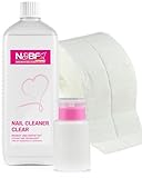 NAILS FACTORY | N&BF, set formato da detergente per unghie da 1.000 ml, flacone con erogatore a pompa| 1.000 tamponi in cellulosa | a base di alcool isopropilico al 70%