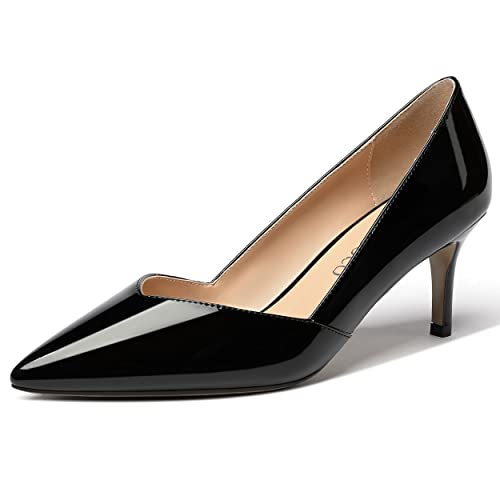 MODENCOCO Women's Patent Dress Work Wedding Pointed Toe Slip On Stiletto Mid Heel Pumps Shoes 2.5 Inch - Main Image