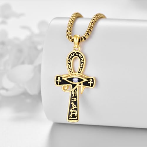 Ankh Necklace 925 Sterling Silver Gold Eye of Horus Pendant Egyptian Ankh Cross Jewelry Gift,Birthstone Christmas Jewelry for Men4