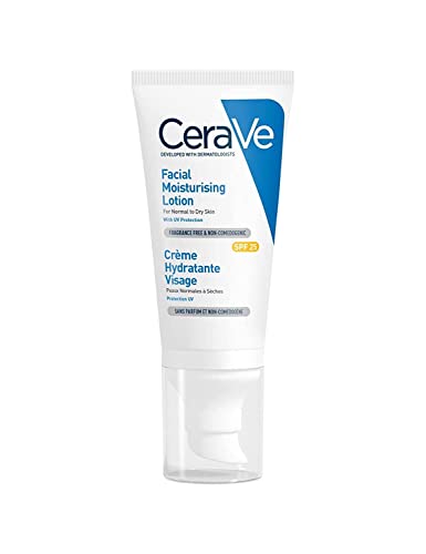 CeraVe Soins Crème Hydratante Visage Jour SPF25 Peaux Normales à Sèches 52ml pour Peau Normale, Peau Sèche à Très Sèche