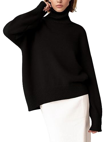 Image of YKR Women's Turtleneck Sweater Chunky Long Sleeve Knitted Pullover High Low Hem Trendy 2025 Fall Winter Basic Jumper Top