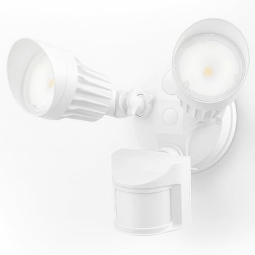 LEONLITE COB LED Security Light, Motion Sensor Outdoor Lights, Dusk to Dawn, 100-277V, ETL Listed, Adjustable Heads, Motion Detector Flood Light, Aluminum, IP65 Waterproof, 5000K Daylight, White