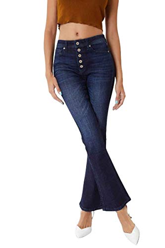 Kancan Women's Petite High Rise Button Fly Flare Jeans - KC73482