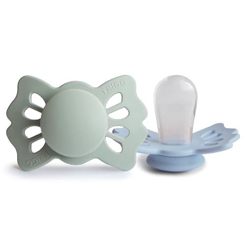 Image of FRIGG Lucky Symmetrical SilkySoft Silicone Baby Pacifier | Made in Denmark | BPA-Free (Sage/Powder Blue, 0-6 Months)