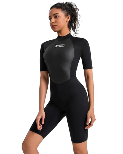 KMT Womens Wetsuit, 2mm Back Zip Shorty Wetsuits for Surfing Diving Swimming Snorkeling