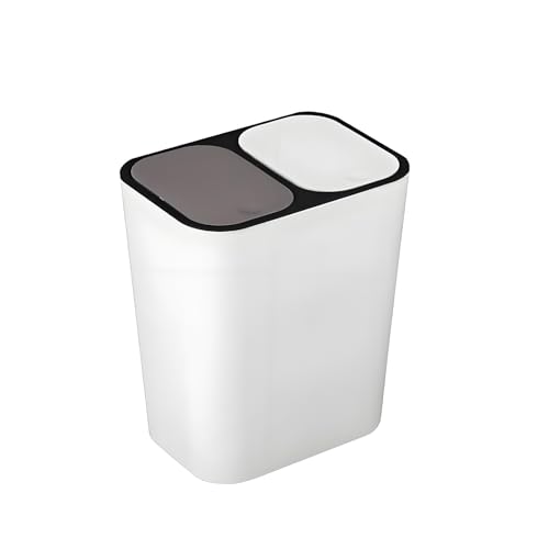 Shoze Double Recycling Waste Bin 12L Recycling Garbage Container Rectangle Plastic Push Button Dual Compartment Recycling Garbage for Kitchen Office Home Living Room (White)