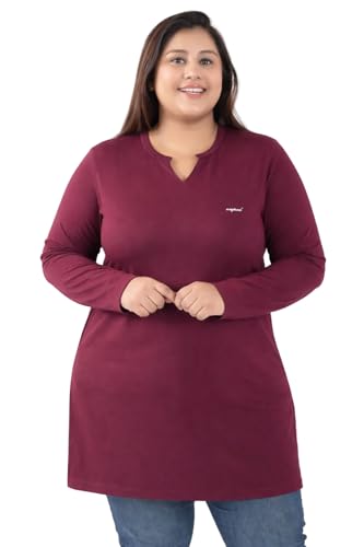 Image of CUPID Women's Cotton Plus Size Plain Full Sleeves Long Top for Summer n Semi Summers with One Side Pocket for Ladies Solid T Shirt