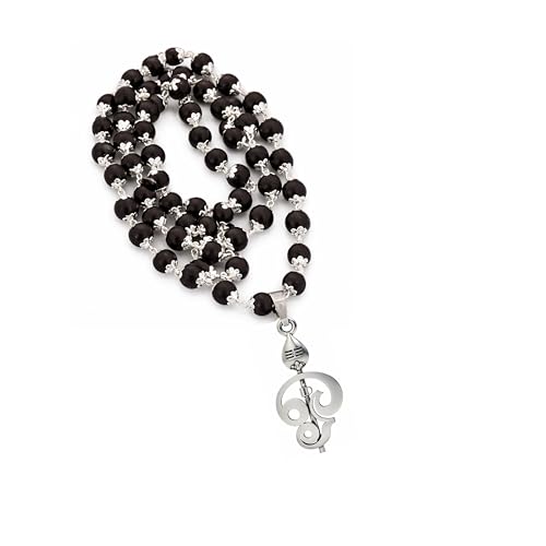 Image of Karungali Malai 8mm Certified with Divine Lord Murugan Om Vel Pendant Silver Plated Original | 54 Beads Authentic Black Ebony Wood Mala with German Silver Cap for Men & Women | Spiritual Protection, Energy Balance & Daily Pooja Wear - 1 Piece