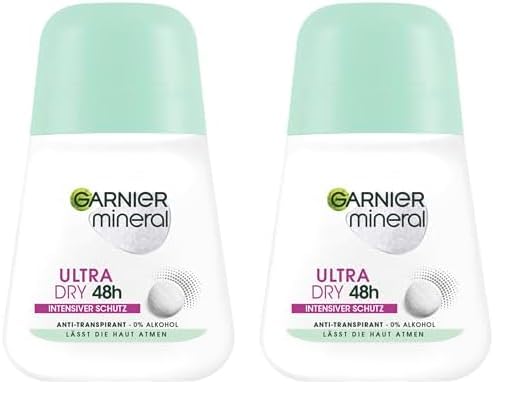 Garnier Antitranspirante, protección intensa contra el olor corporal y la humedad de las axilas, hasta 48 horas de efecto, mineral Ultradry, 1 x 50 ml (Paquete de 2)