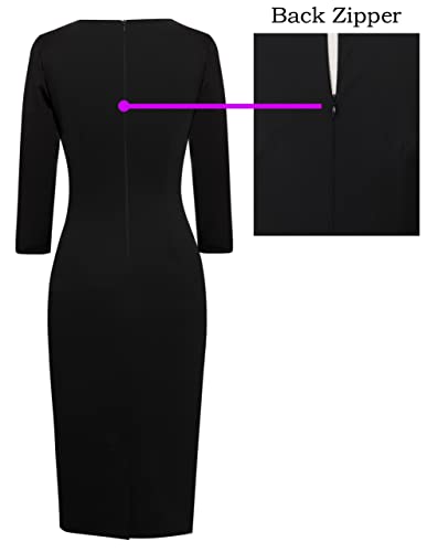 VFSHOW Womens Pleated Crew Neck Front Slit Work Business Office Bodycon Sheath Pencil Dress4