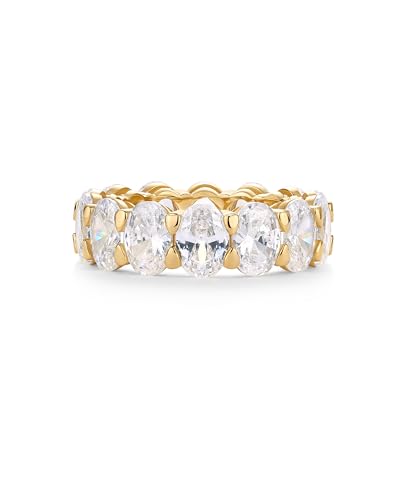 Image of PAVOI 14K Gold Plated Eternity Ring for Women - Statement Eternity Band Rings with Oval Cubic Zirconia - Stackable Wedding Band - Love Engagement Trendy Bridal Jewelry