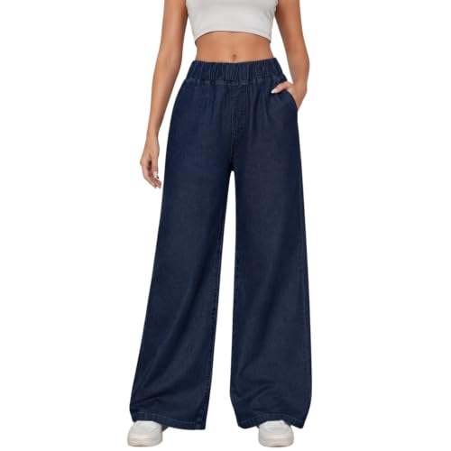 Image of LIRIT Womens Solid Color Wide Leg Trouser Pant with Drawstring Elastic Waist, Relaxed Fit, Full Length, Casual Lounge Palazzo Bottom