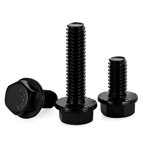 Image of Mellewell 1 /4-20 x 1 /2 inch Flanged Hex Head Bolts Flange Hexagon Screws, Stainless Steel A2 Black Finish, DIN 6921, 25 PCS
