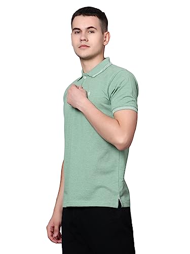 Image of Cantabil T-Shirt for Men l Breathable & Soft with Color Fastness Regular Fit Polo Neck Cotton Blend Fabric Solid Pattern