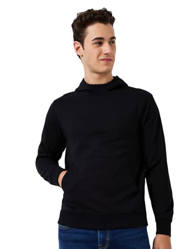 Image of Park Avenue Men Full Sleeve Slim Fit Solid Pattern Polyester Cotton Blend Hooded Hooded Casual Sweatshirt