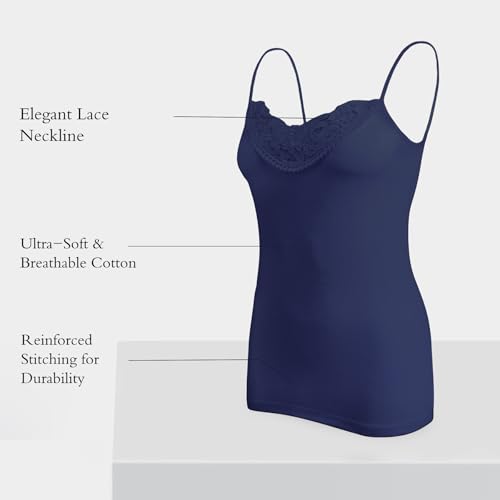 Image of Womens Tank Top Camisoles with Premium Cotton Italian Design - Trimmed with Flower Lace on Neckline