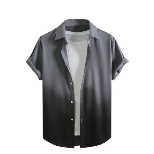 Cambkatl Men's Gradient Hawaiian Shirts Casual Short Sleeve Button Down Lapel Summer Beach Loose Bowling Shirt