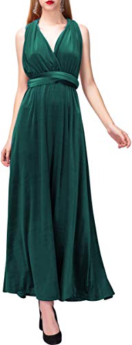 Babalet Velvet Formal Dress for Women, Sleeveless Multiway Wrap Maxi Dresses Infinity Evening Bridesmaid Gown for Party, Green, M