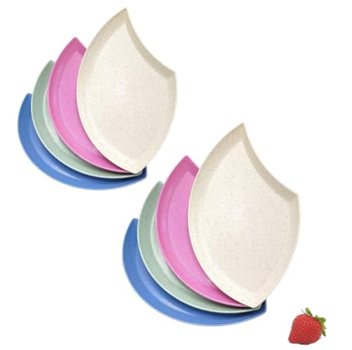 Image of Wheat Straw Flower Petal-Shaped Chips & Dip Appetizer Plates,Serving Tray for Dessert, Sushi, Veggies, Salad | Dishwasher & Microwave Safe (Random, Pack of 8)