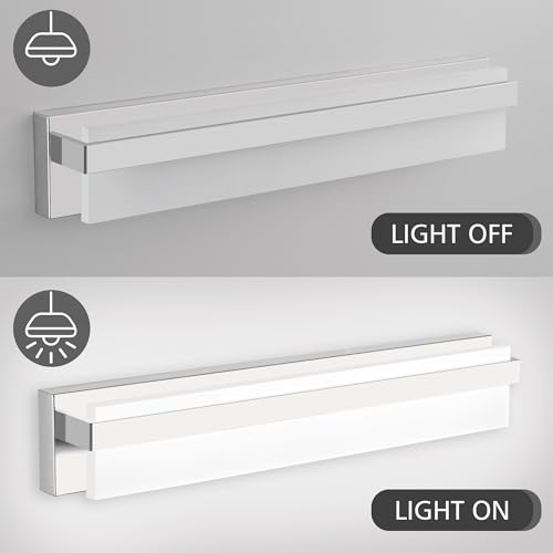 Image of LED Bathroom Vanity Light Fixture Over Mirror Chrome,Stainless Steel Vanity Light for Mirror 22W,6000K Cool White Over Mirror LED Lighting Fixture for Bathroom(25 Inch)