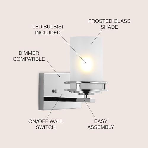 Image of JONATHAN Y Fairfax 1-Light Bathroom Vanity Light 7.13 inch Metal /Glass, Chrome
