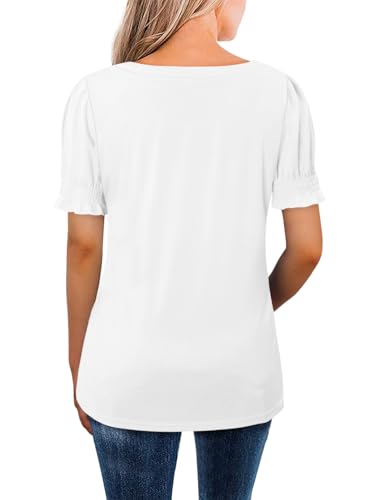 CRAZY GRID Womens Trendy Summer Tops Puff Sleeve Loose Fit Shirts Dressy Casual Blouses