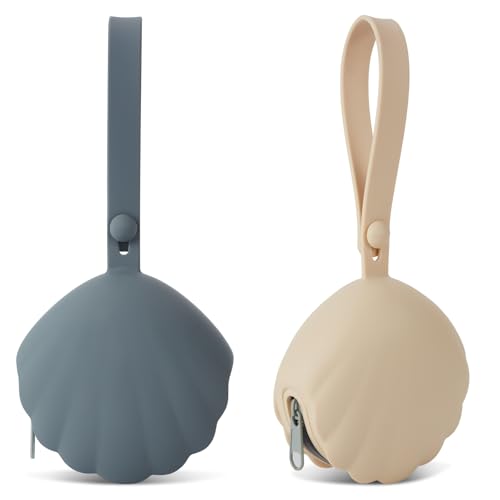 Image of Swelive Silicone Pacifier Holder Case, Portable Leakproof Design Baby Pacifier Storage Case, BPA Free, Easy Clean, 2 Pack (Dark Grey+Shifting Sand)