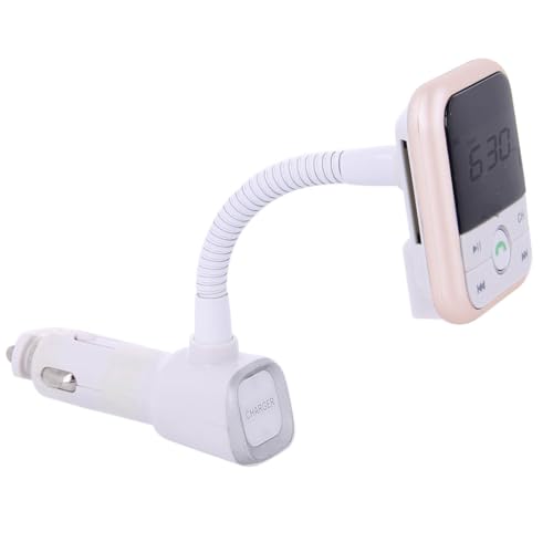 Cargador Manos Libres Mechero Coche con LCD, MP3 USB Transmisor FM, Bluetooth, Blanco - Dorado